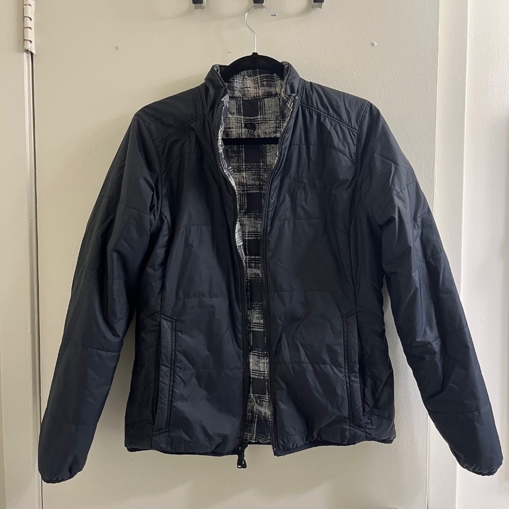Mountain Hardwear Black Plaid Reversible Puffer Zip Insulated Jacket